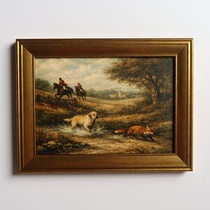 Vintage inspired Hunting Scene Framed Art print in Gold Frame 5x7 yellow lab